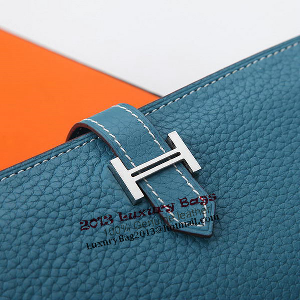 Hermes Bearn Japonaise Bi-Fold Wallet Grainy Leather A208 Blue Hermes Bearn Japonaise Bi-Fold Wallet Grainy Leather A208 Blue