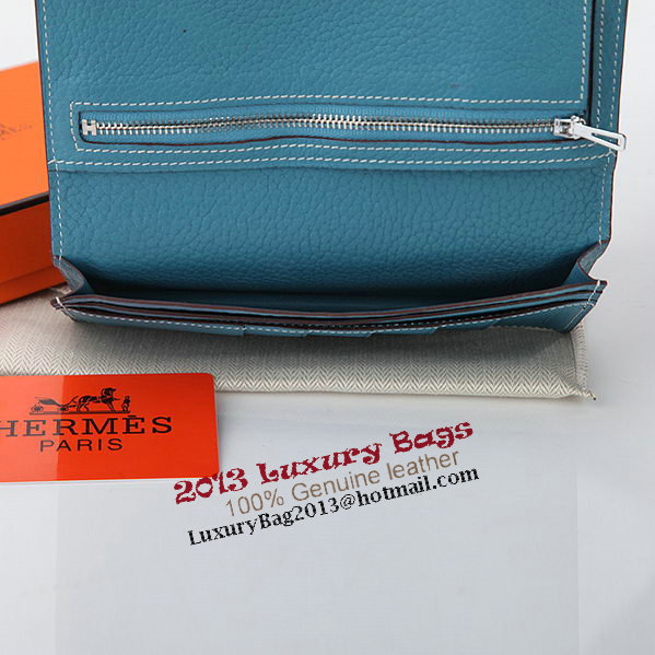 Hermes Bearn Japonaise Bi-Fold Wallet Grainy Leather A208 Blue Hermes Bearn Japonaise Bi-Fold Wallet Grainy Leather A208 Blue