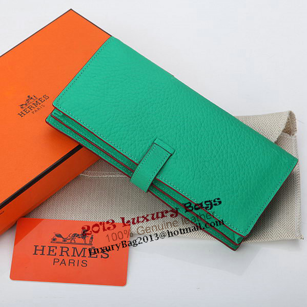 Hermes Bearn Japonaise Bi-Fold Wallet Grainy Leather A208 Light Green Hermes Bearn Japonaise Bi-Fold Wallet Grainy Leather A208 Light Green