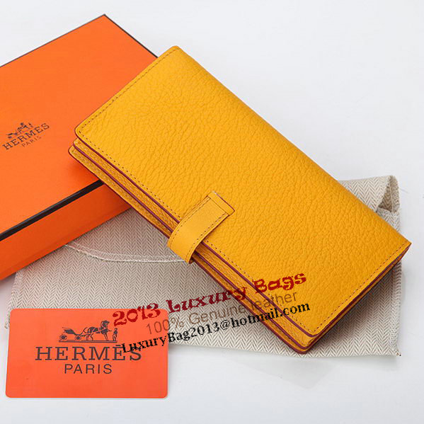 Hermes Bearn Japonaise Bi-Fold Wallet Grainy Leather A208 Yellow Hermes Bearn Japonaise Bi-Fold Wallet Grainy Leather A208 Yellow