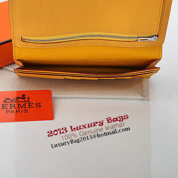 Hermes Bearn Japonaise Bi-Fold Wallet Grainy Leather A208 Yellow Hermes Bearn Japonaise Bi-Fold Wallet Grainy Leather A208 Yellow