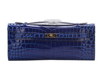 Hermes Kelly Clutch Bag Croco Leather K1002 Blue
