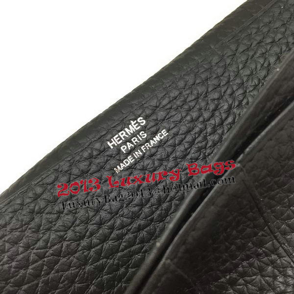 Hermes Bearn Japonaise Bi-Fold Wallet Litchi Leather A208 Black Hermes Bearn Japonaise Bi-Fold Wallet Litchi Leather A208 Black