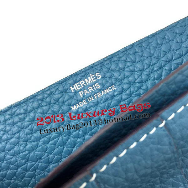 Hermes Bearn Japonaise Bi-Fold Wallet Litchi Leather A208 Blue Hermes Bearn Japonaise Bi-Fold Wallet Litchi Leather A208 Blue