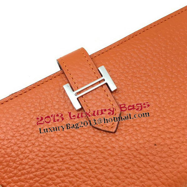 Hermes Bearn Japonaise Bi-Fold Wallet Litchi Leather A208 Orange Hermes Bearn Japonaise Bi-Fold Wallet Litchi Leather A208 Orange