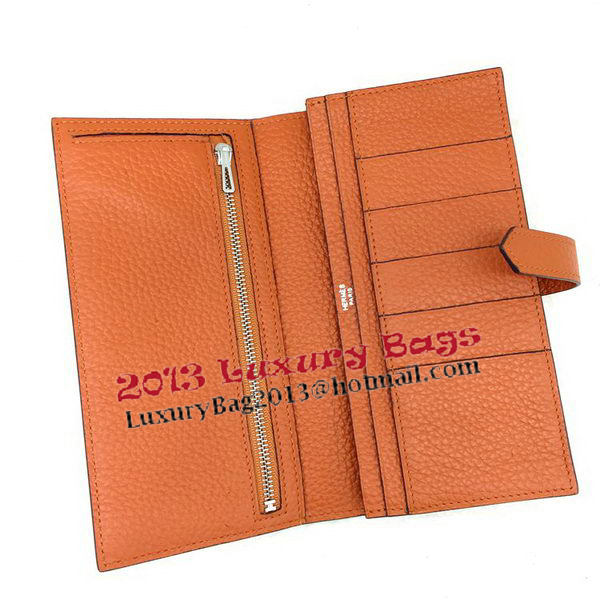 Hermes Bearn Japonaise Bi-Fold Wallet Litchi Leather A208 Orange Hermes Bearn Japonaise Bi-Fold Wallet Litchi Leather A208 Orange