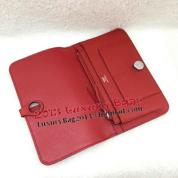 Hermes Dogon Combined Wallet Litchi Leather A508 Red Hermes Dogon Combined Wallet Litchi Leather A508 Red