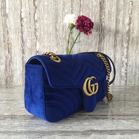 Gucci 443497 GG Marmont Chevron Velvet Shoulder Bag Blue Gucci 443497 GG Marmont Chevron Velvet Shoulder Bag Blue
