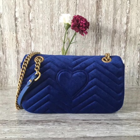 Gucci 443497 GG Marmont Chevron Velvet Shoulder Bag Blue Gucci 443497 GG Marmont Chevron Velvet Shoulder Bag Blue