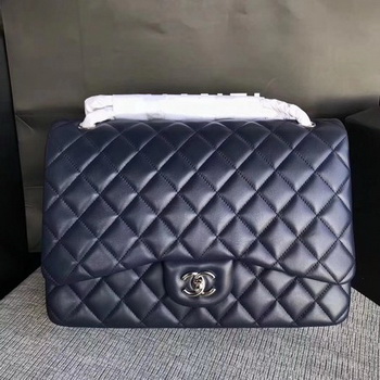 Chanel Maxi Quilted Classic Flap Bag Blue Sheepskin Leather A58601 Silver