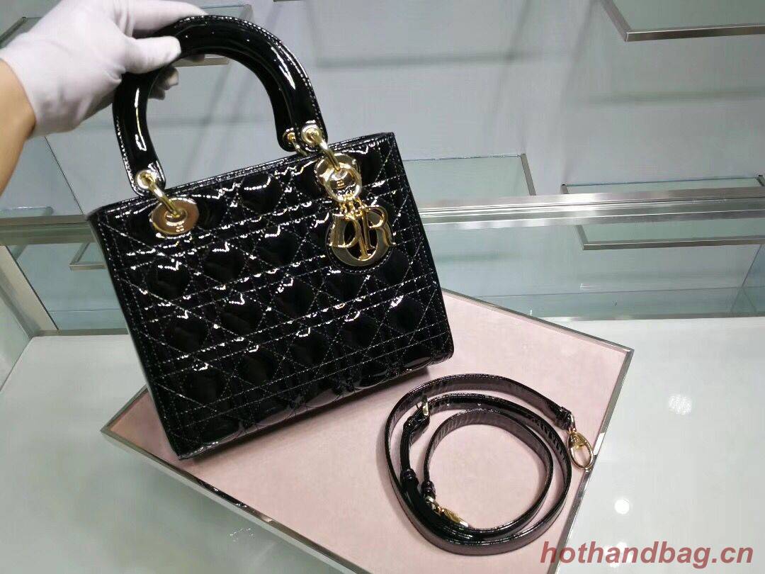 Lady Dior Bag Patent Cannage Calfskin Original Leather CAL44550 Black Lady Dior Bag Patent Cannage Calfskin Original Leather CAL44550 Black