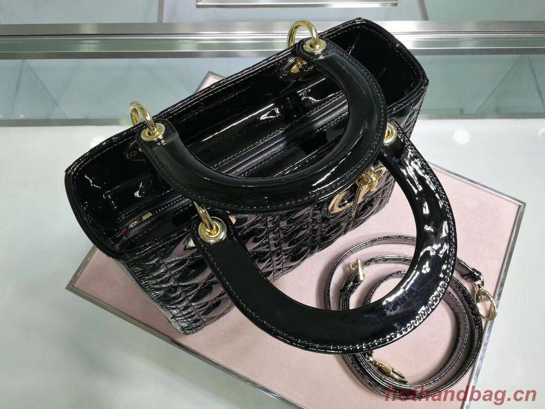 Lady Dior Bag Patent Cannage Calfskin Original Leather CAL44550 Black Lady Dior Bag Patent Cannage Calfskin Original Leather CAL44550 Black