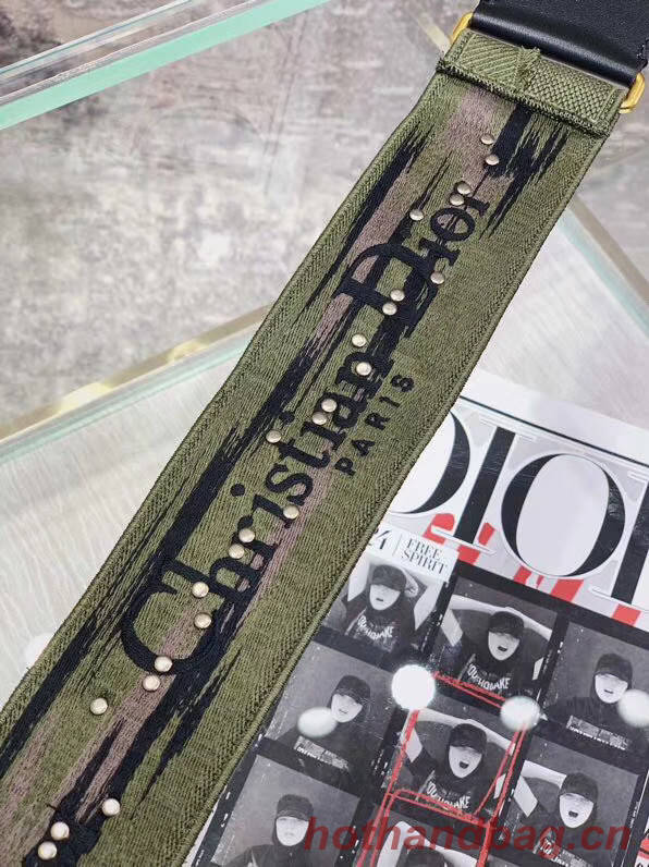 DIOR GREEN MULTICOLOR CAMOUFLAGE FULLY EMBROIDERED STRAP M042