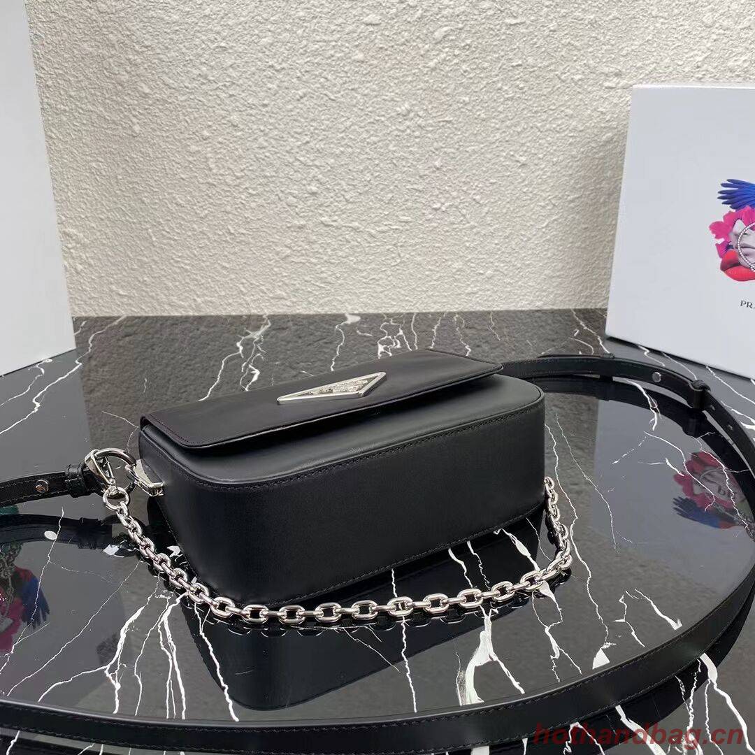 Prada Small brushed leather shoulder bag 1BA263 black Prada Small brushed leather shoulder bag 1BA263 black