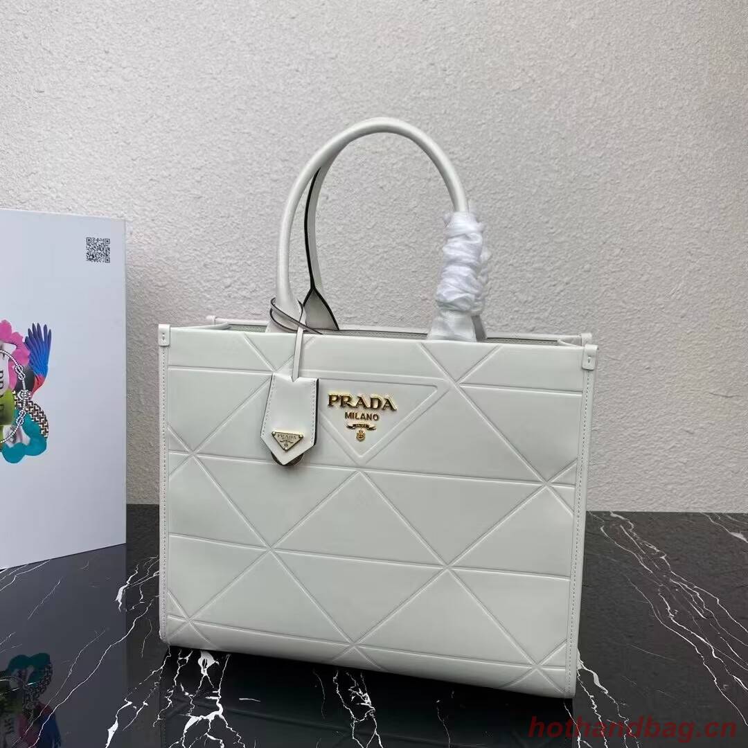Medium leather Prada Symbole bag with topstitching 1BA378 white Medium leather Prada Symbole bag with topstitching 1BA378 white