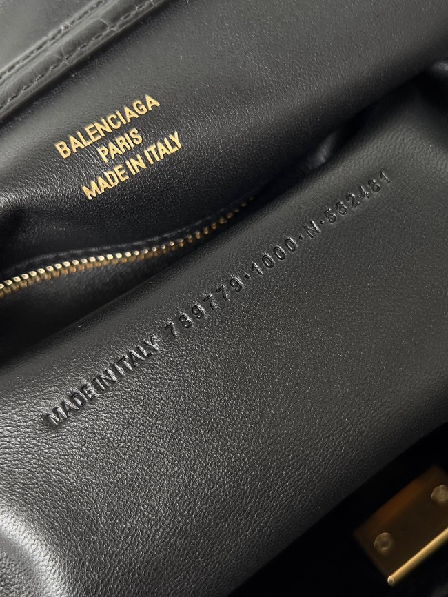 Balenciaga Rodeo Handbag crocodile skin 795457 black&gold