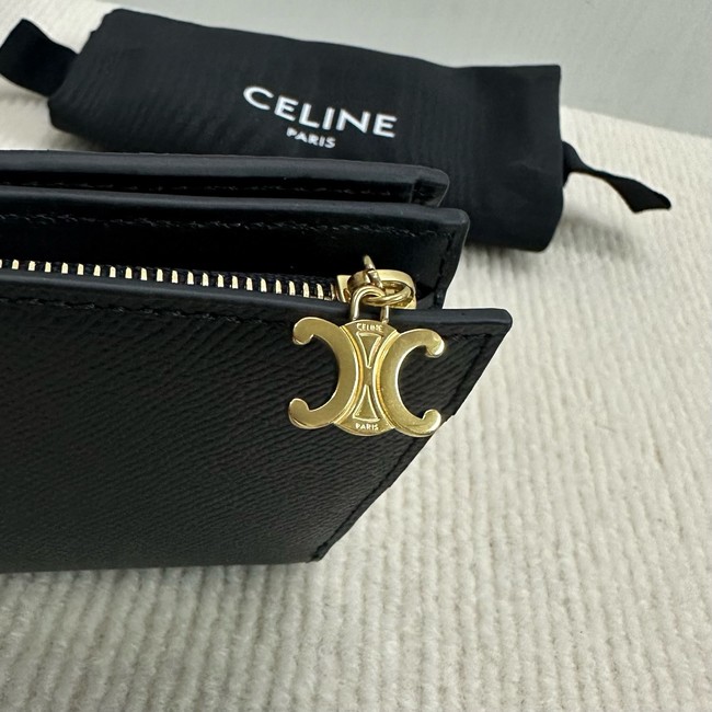 Celine COMPACT WALLET TRIOMPHE CHARMS IN GRAINED CALFSKIN 10M103 black