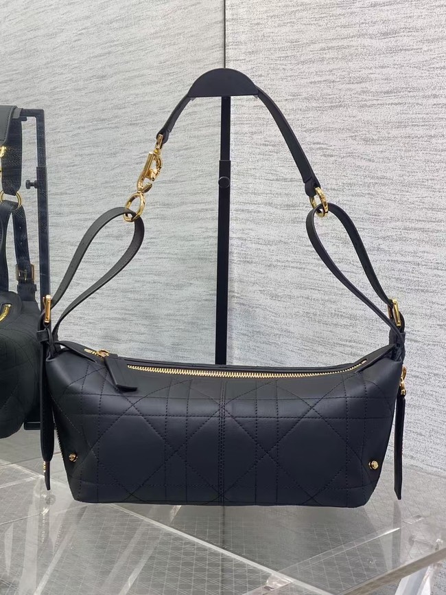 Dior Small D-Journey Bag in Crinkled Calfskin M2416UNUO Black Flat Macrocannage