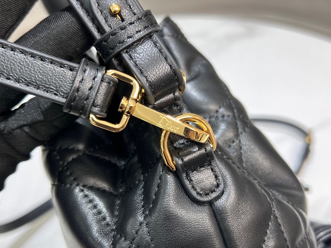Small Dior Caro Bucket Bag Black Macrocannage Lambskin M3372UNOZ 