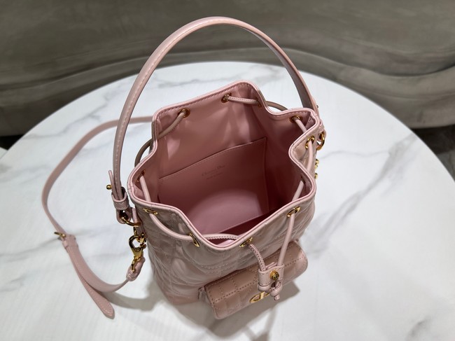 Small Dior Caro Bucket Bag pink Macrocannage Lambskin M3372UNOZ