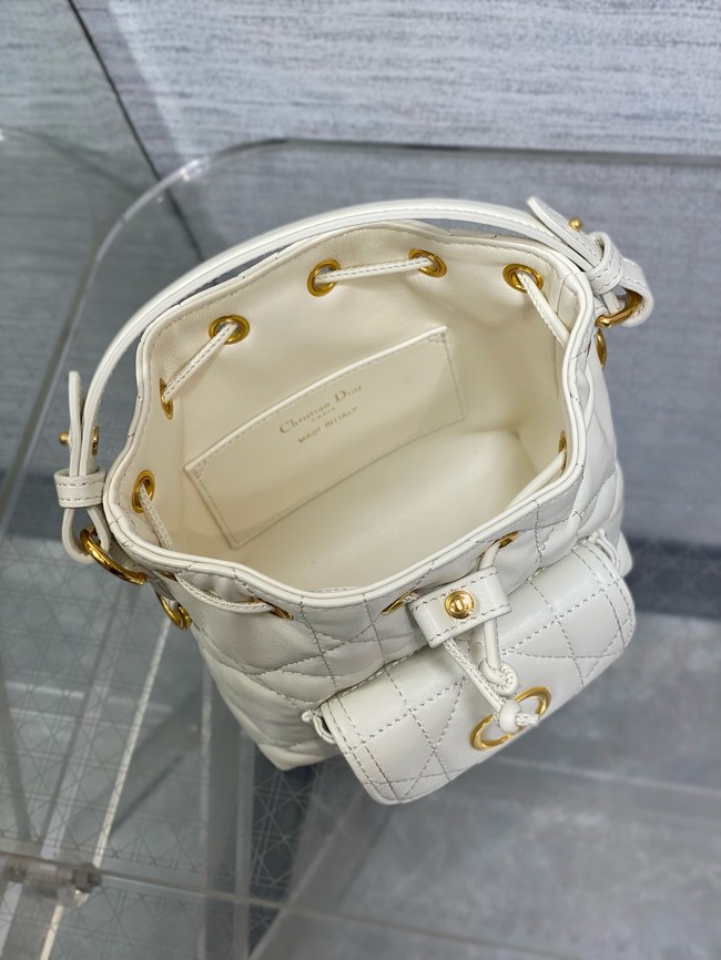 Dior Caro Nano Bucket Bag Macrocannage Lambskin S5250 white