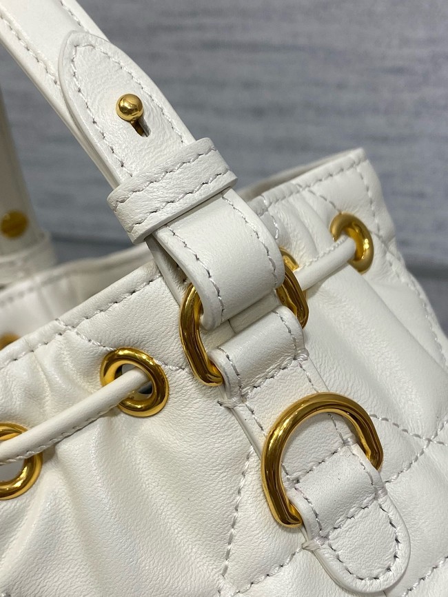 Dior Caro Nano Bucket Bag Macrocannage Lambskin S5250 white