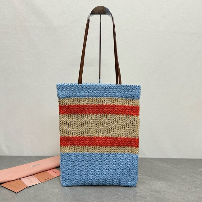 miumiu Raffia effect woven tote bag 5BG248-3