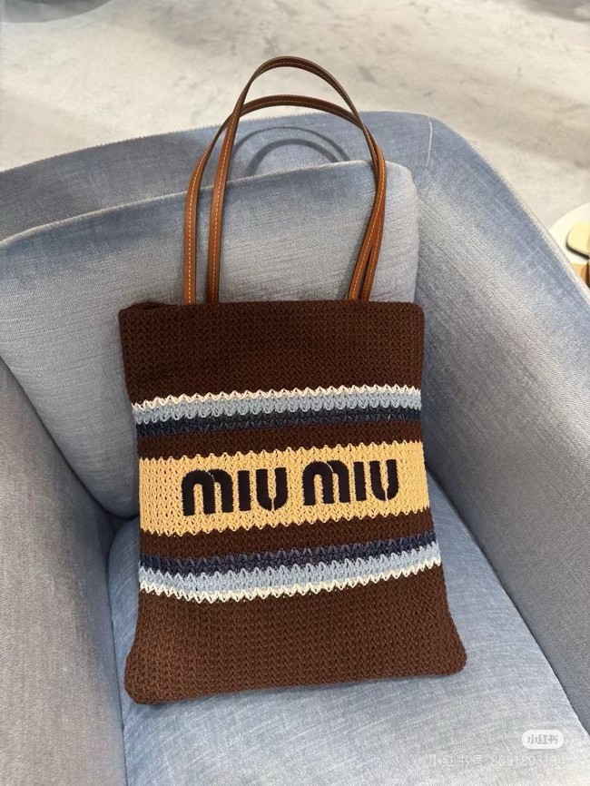 miumiu Raffia effect woven tote bag 5BG248-4