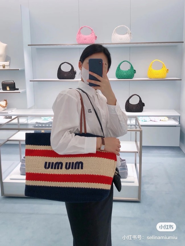 miumiu Raffia effect woven tote bag 5GB228-2