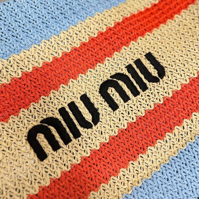 miumiu Raffia effect woven tote bag 5GB228-3
