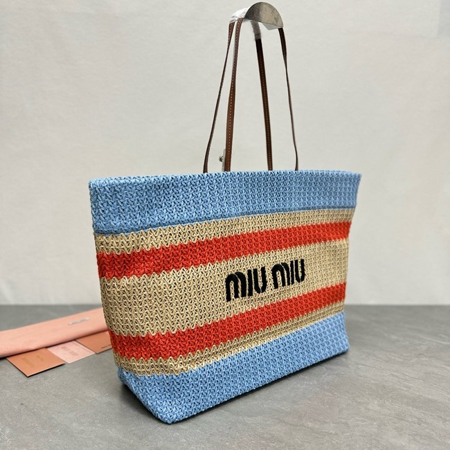 miumiu Raffia effect woven tote bag 5GB228-3