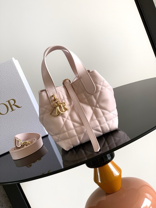Small Dior Toujours Vertical Tote Bag M2835OSNW Powder Pink Macrocannage Calfskin
