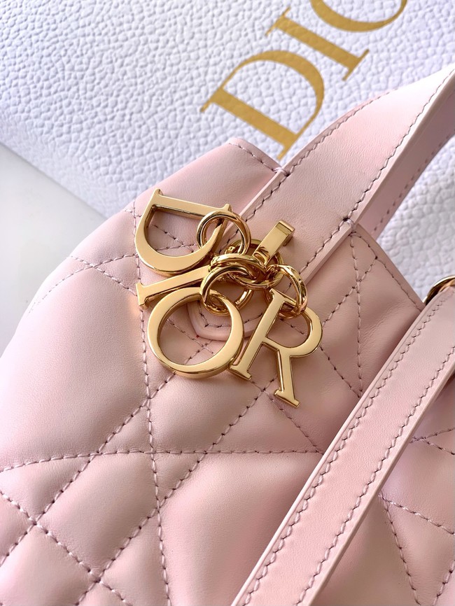 Small Dior Toujours Vertical Tote Bag M2835OSNW Powder Pink Macrocannage Calfskin