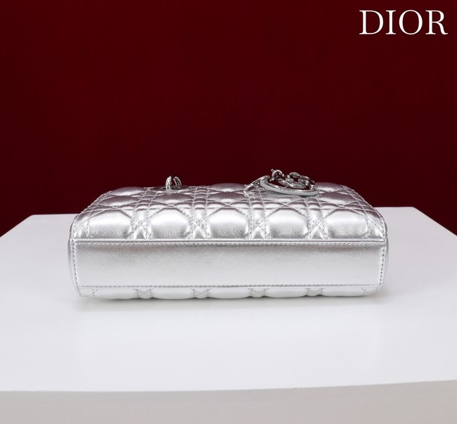 Dior Small Lady D-Joy Bag Silver-Tone Metallic Cannage Calfskin M0613