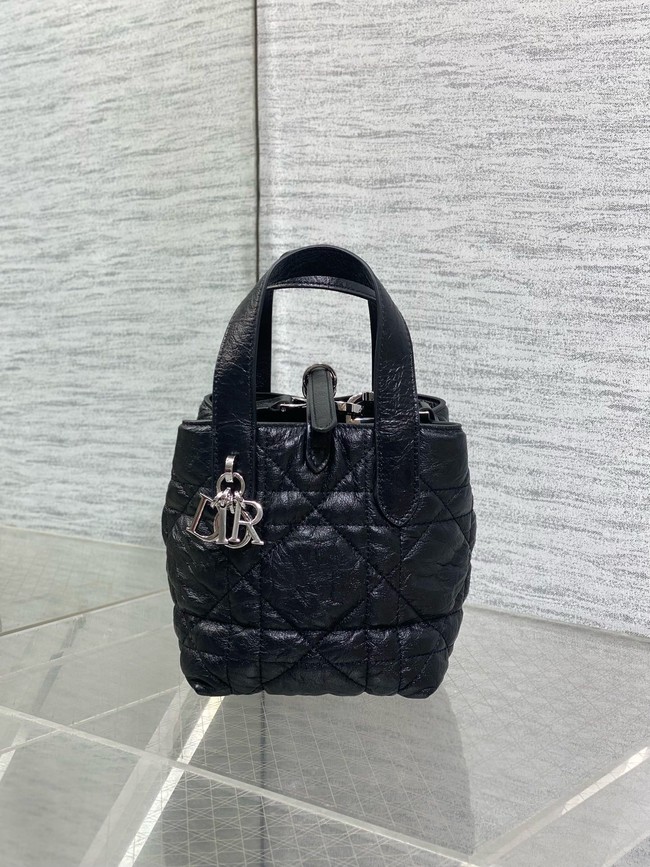 Dior Toujours Vertical Nano Tote Bag Macrocannage Calfskin S6100 black & Silver