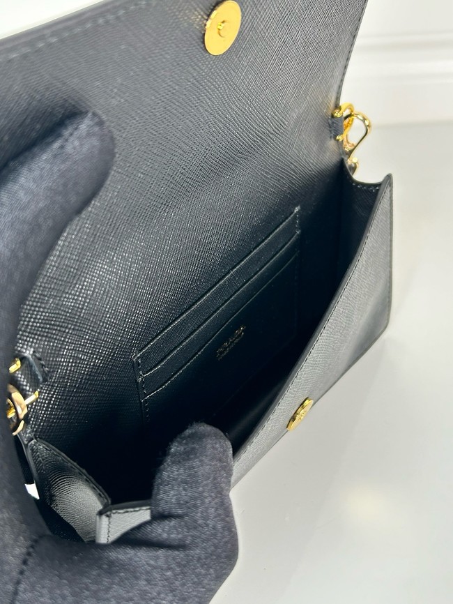 Prada Leather wallet with shoulder strap 1MF059 black