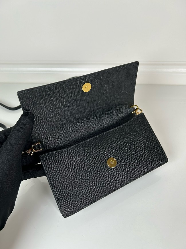 Prada Leather wallet with shoulder strap 1MF059 black