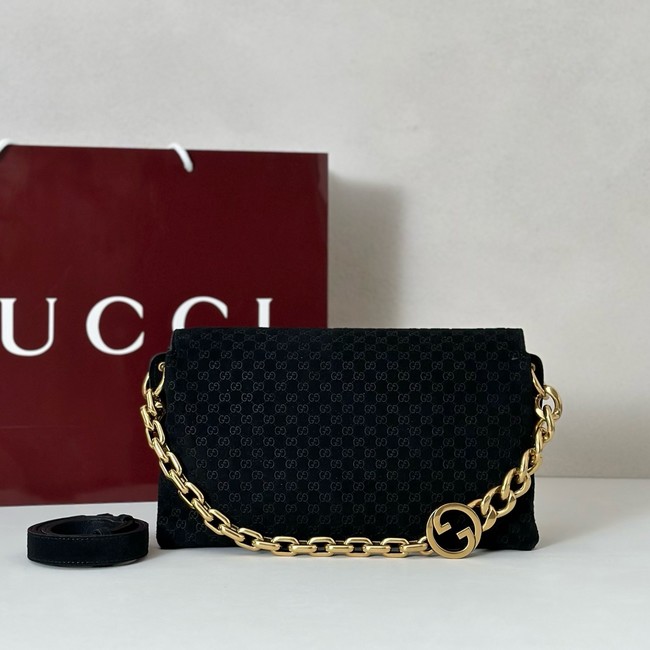 GUCCI Medium shoulder bag with chain Suede 857622 black