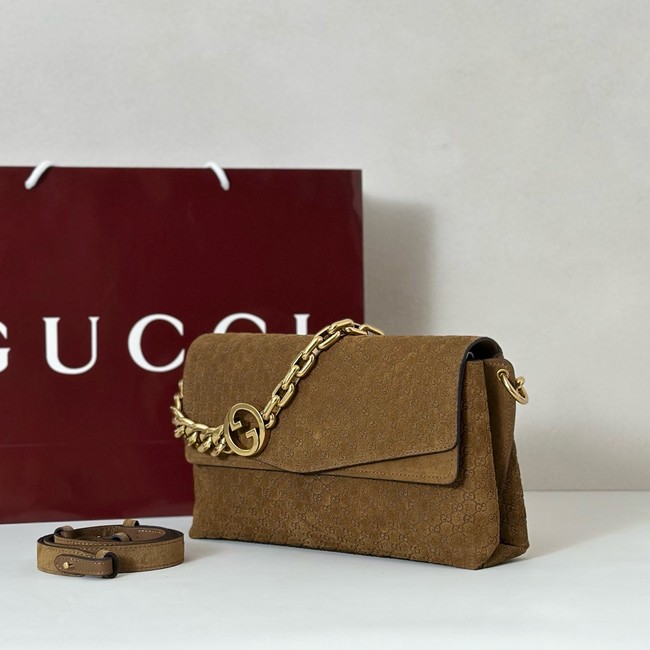 GUCCI Medium shoulder bag with chain Suede 857622 brown