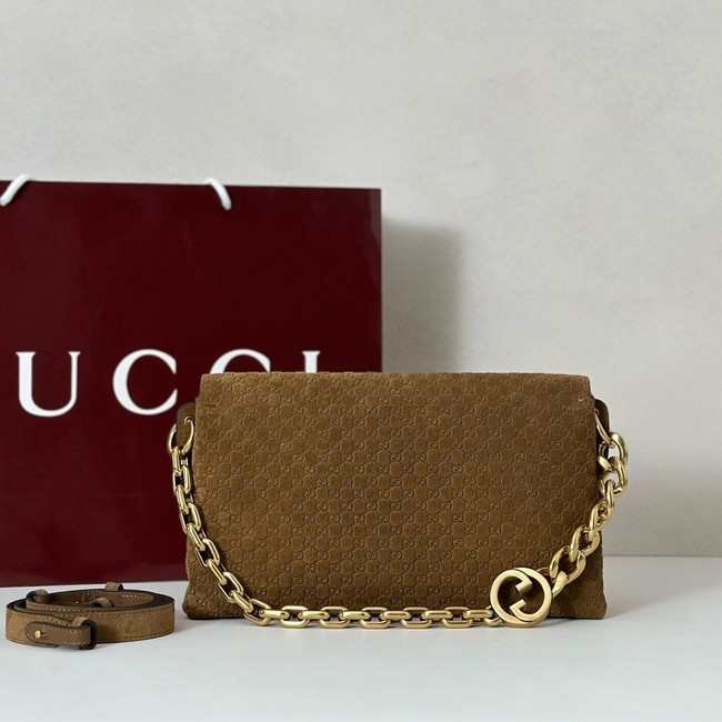 GUCCI Medium shoulder bag with chain Suede 857622 brown