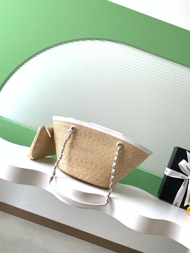 CHANEL Small Tote AS5951 Beige & white
