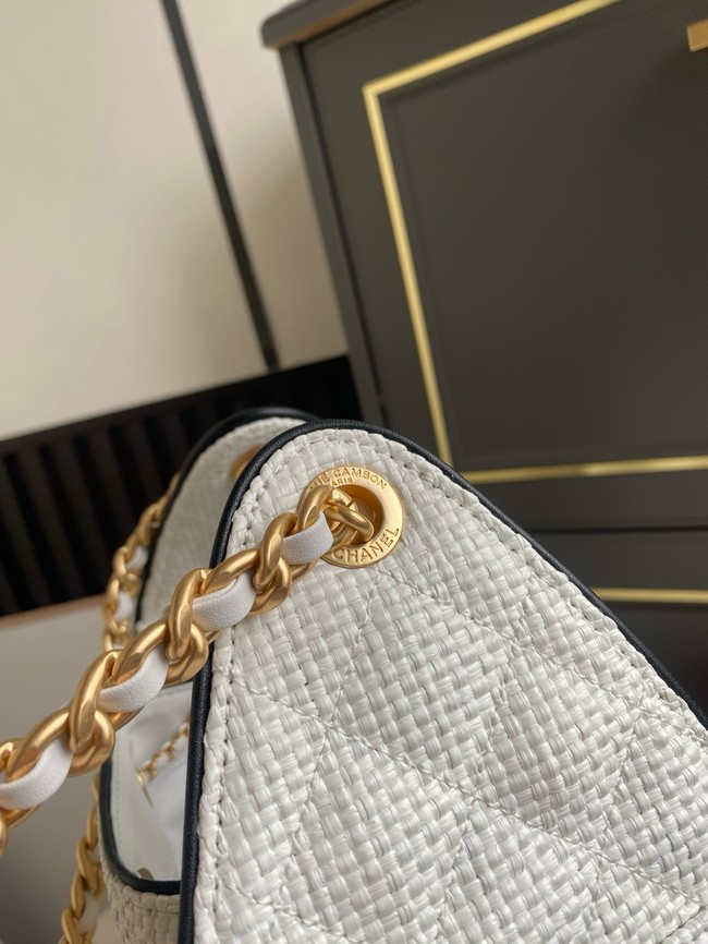 CHANEL 25 Small Handbag Printed Fabric AS5293 white