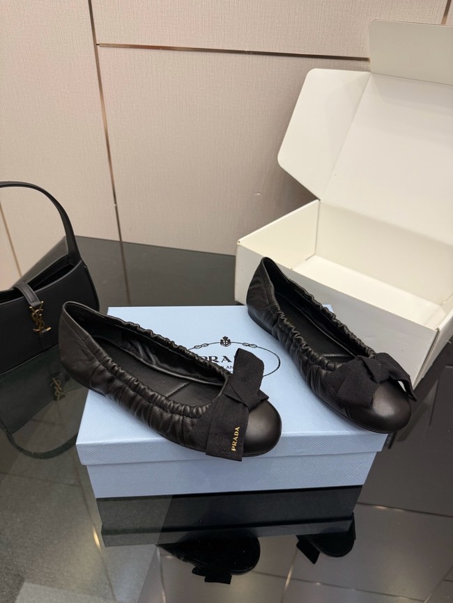 Prada Mordore nappa leather ballerinas with bow 55723-4