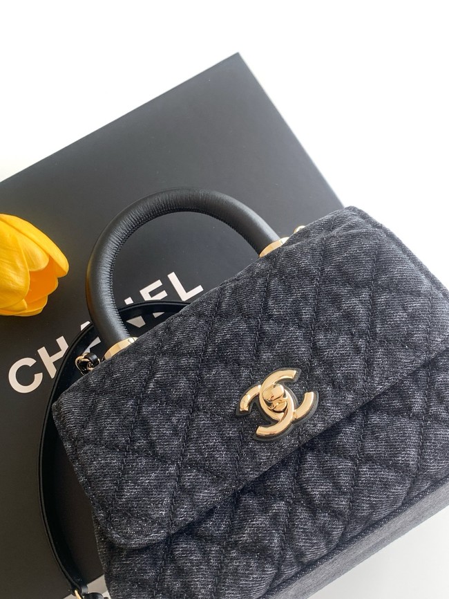 Chanel Mini Flap Bag with Top Handle AS2215 denim black