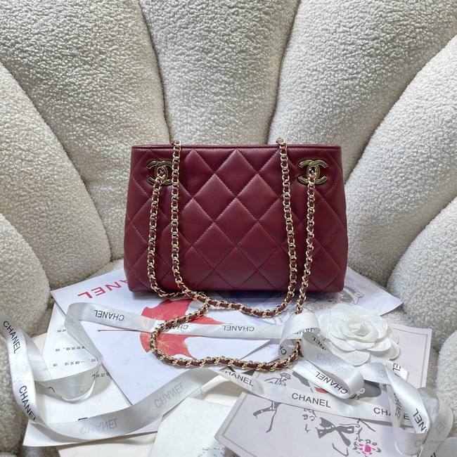 CHANEL Small Tote Lambskin AS6248 wine red
