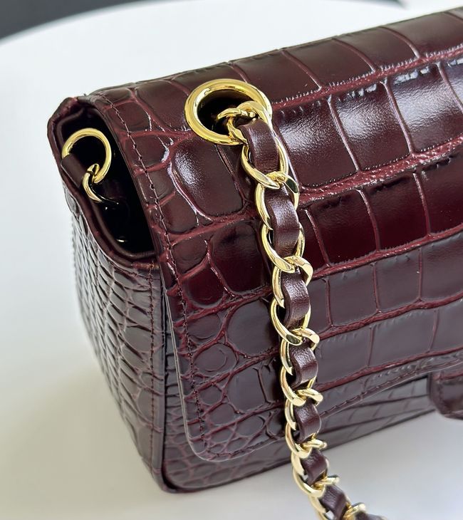 Chanel MINI FLAP BAG Crocodile Embossed 1116 Dark Burgundy&gold