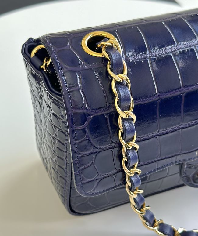 Chanel MINI FLAP BAG Crocodile Embossed 1116 Dark blue&gold