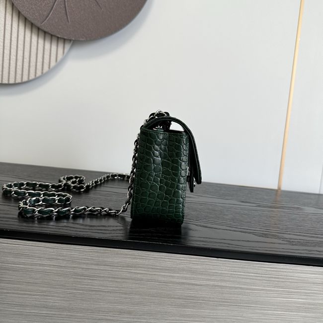 Chanel MINI FLAP BAG Crocodile Embossed 1116 green&silver
