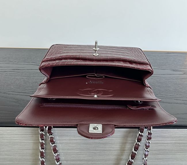 Chanel Small Flap Bag Crocodile Embossed 1112 Dark Burgundy&silver Chanel Small Flap Bag Crocodile Embossed 1112 Dark Burgundy&silver