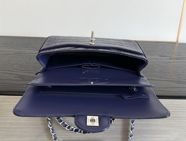 Chanel Small Flap Bag Crocodile Embossed 1112 dark blue&silver Chanel Small Flap Bag Crocodile Embossed 1112 dark blue&silver